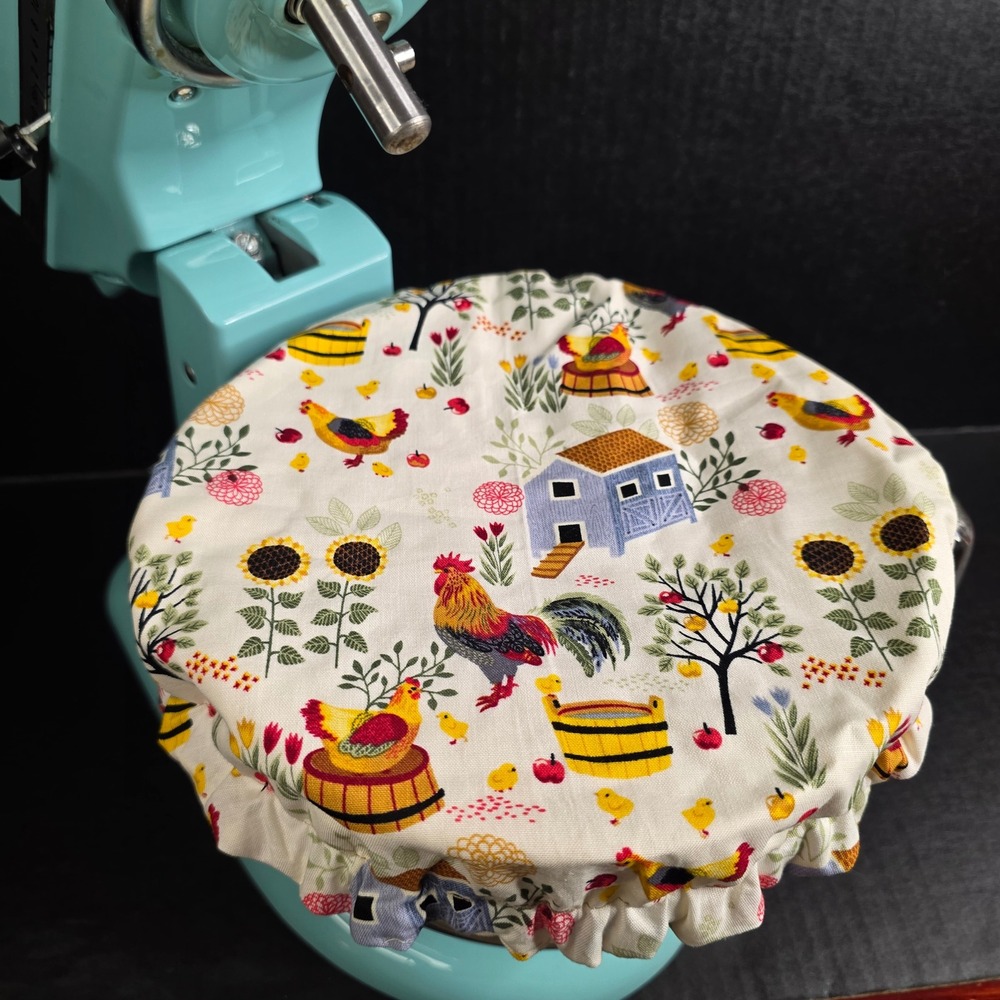 Rooster Hen House Yellow White Dot KitchenAid Mixer Mixing Bowl Cover Baking